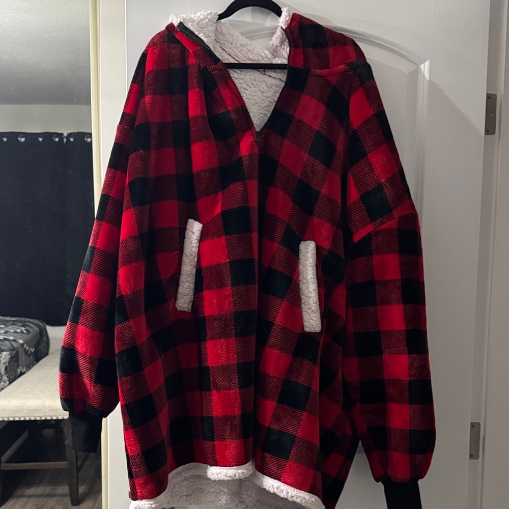 Red and Black Plaid Sherpa Hoodie